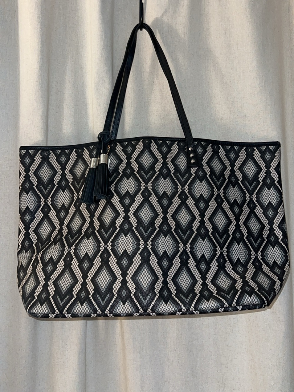 Cinda B Large London Tote Bag Python with Tassel Accents